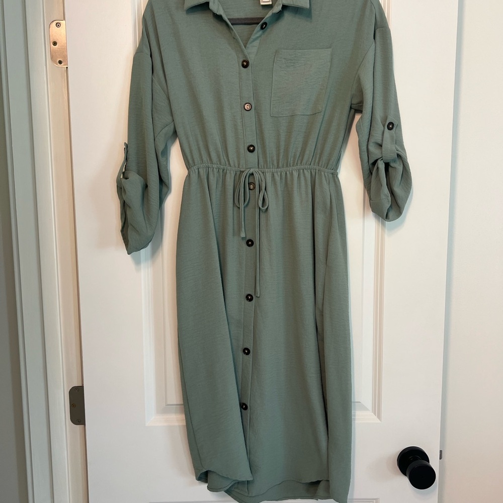 Monteau Sage Green Long Sleeve Dress